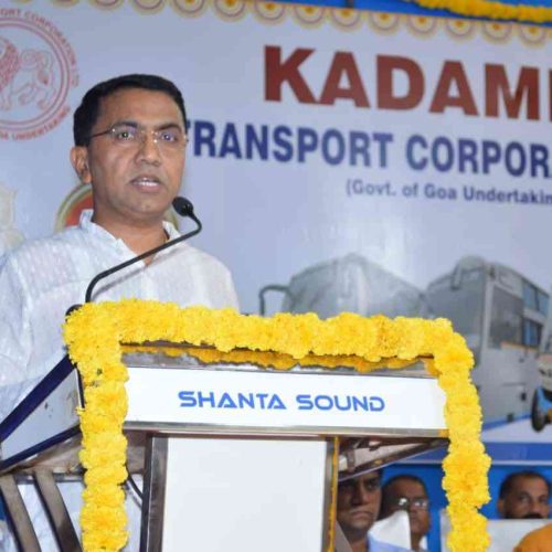 Chief Minister Dr. Pramod Sawant speaking at 45th Anniversary celebrations of the Kadamba Transport Corporation (KTCL) held at the KTC Bus stand Complex in Panaji.