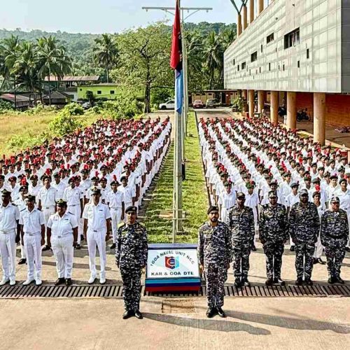 The No. 1 Goa Naval NCC Unit celebrated the 150th anniversary of the National song ‘Vande Mataram’ with great patriotic fervour at the Multipurpose Sports Stadium in Pernem