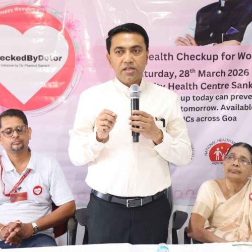 Chief Minister Dr. Pramod Sawant addressed the gathering at a free health check-up camp for women organized at the Community Health Centre, Sankhali, under the ‘Check by Doctor’ initiative