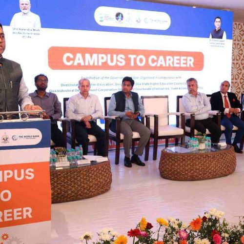 Chief Minister Dr. Pramod Sawant speaking on the occasion Campus to Career 2026, an Academic-Industry Meet to strengthen collaboration between educational institutions and industry.