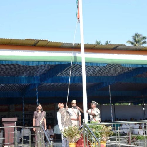 Minister for PWD, Shri Digambar Kamat unfurled the national tricolour to celebrate 80th Independence Day at South Goa District Headquarters, Matanhy Saldhana Administrative Complex, Margao today.